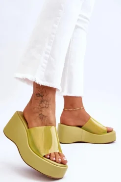 Online Damskie Transparentne Klapki Na Koturnie Jasnozielone Eliane Damskie Klapki Na Koturnie|Klapki Damskie Klasyczne