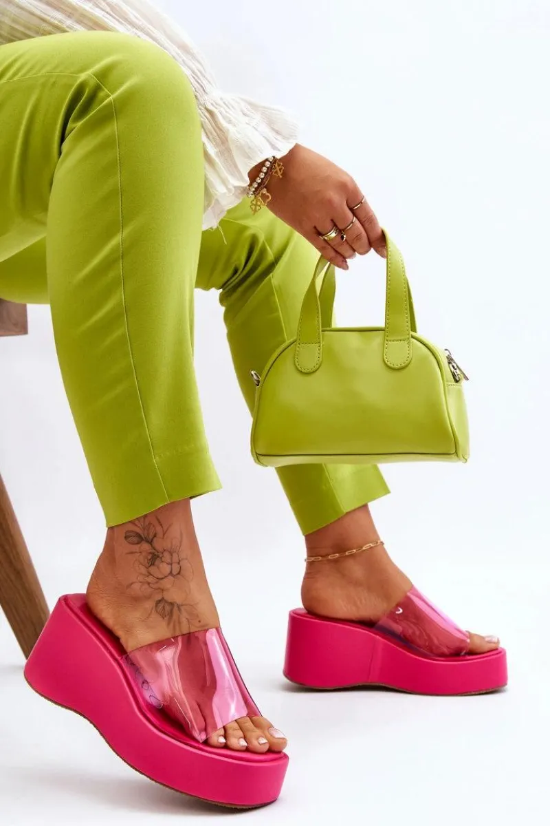 Klapki Na Koturnie|Klapki Damskie Klasyczne>Boto Damskie Transparentne Klapki Na Koturnie Fuksja Eliane