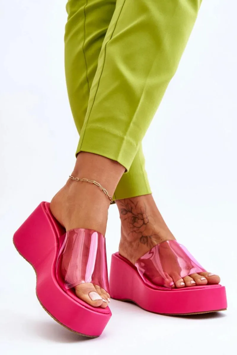 Klapki Na Koturnie|Klapki Damskie Klasyczne>Boto Damskie Transparentne Klapki Na Koturnie Fuksja Eliane