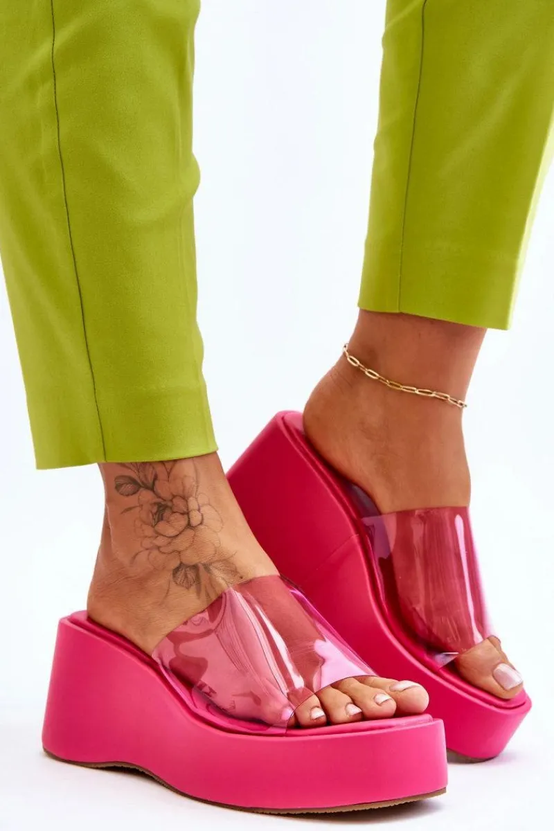 Klapki Na Koturnie|Klapki Damskie Klasyczne>Boto Damskie Transparentne Klapki Na Koturnie Fuksja Eliane