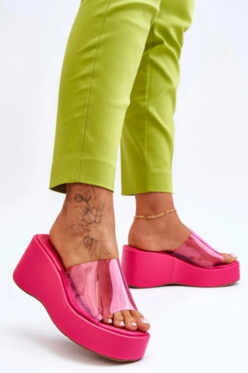 Klapki Na Koturnie|Klapki Damskie Klasyczne>Boto Damskie Transparentne Klapki Na Koturnie Fuksja Eliane