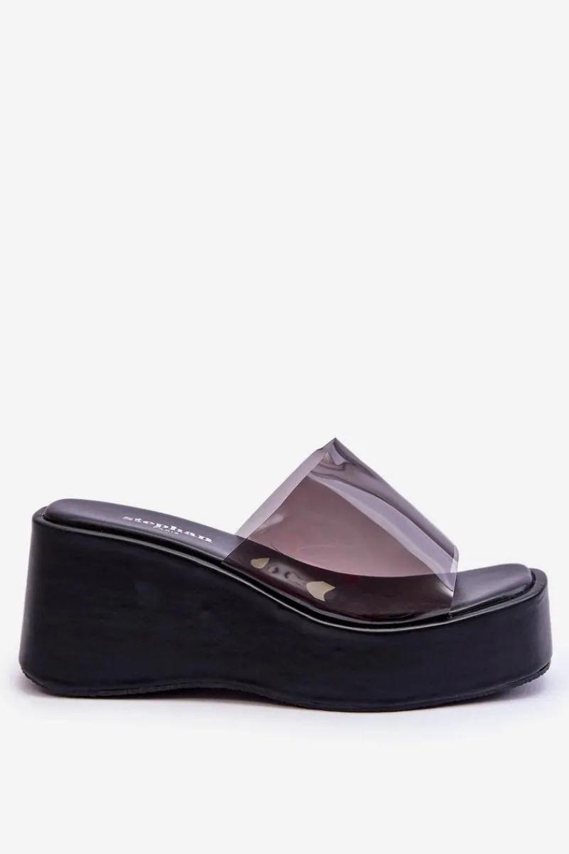 Klapki Na Koturnie|Klapki Damskie Klasyczne>Boto Damskie Transparentne Klapki Na Koturnie Czarne Eliane