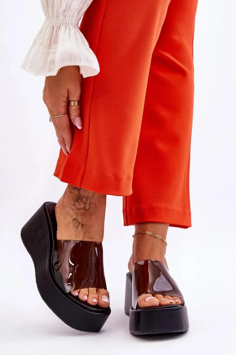 Klapki Na Koturnie|Klapki Damskie Klasyczne>Boto Damskie Transparentne Klapki Na Koturnie Czarne Eliane