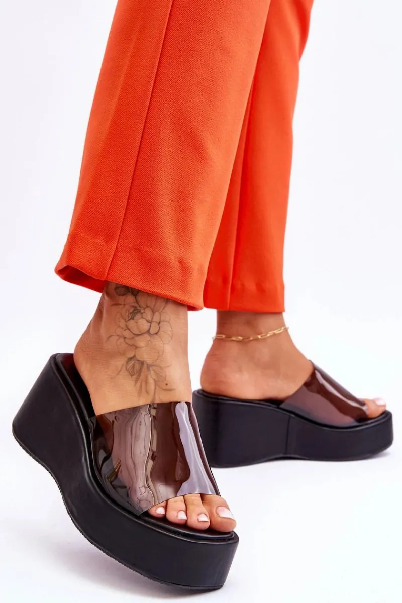 Klapki Na Koturnie|Klapki Damskie Klasyczne>Boto Damskie Transparentne Klapki Na Koturnie Czarne Eliane