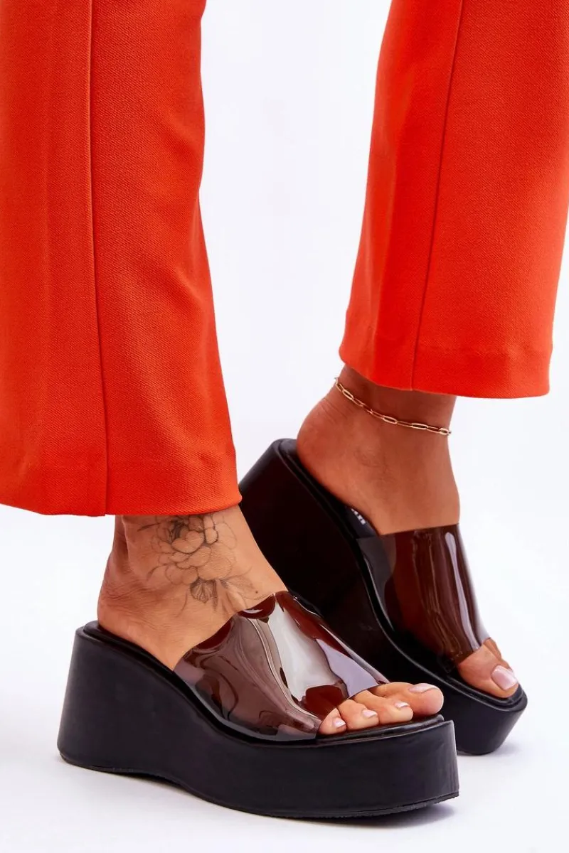 Klapki Na Koturnie|Klapki Damskie Klasyczne>Boto Damskie Transparentne Klapki Na Koturnie Czarne Eliane