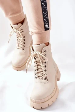 Discount Damskie Trapery Beżowe Mustgrow Damskie Damskie Trapery|Botki Sznurowane