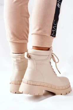 Discount Damskie Trapery Beżowe Mustgrow Damskie Damskie Trapery|Botki Sznurowane