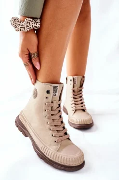 Best Damskie Trapery Big Star II274349 Beżowe Damskie Damskie Trapery|Botki Sznurowane