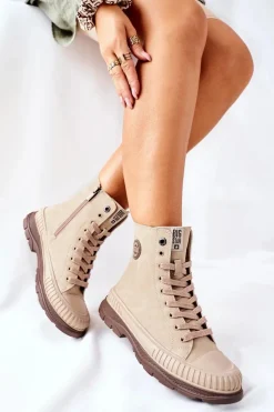 Best Damskie Trapery Big Star II274349 Beżowe Damskie Damskie Trapery|Botki Sznurowane