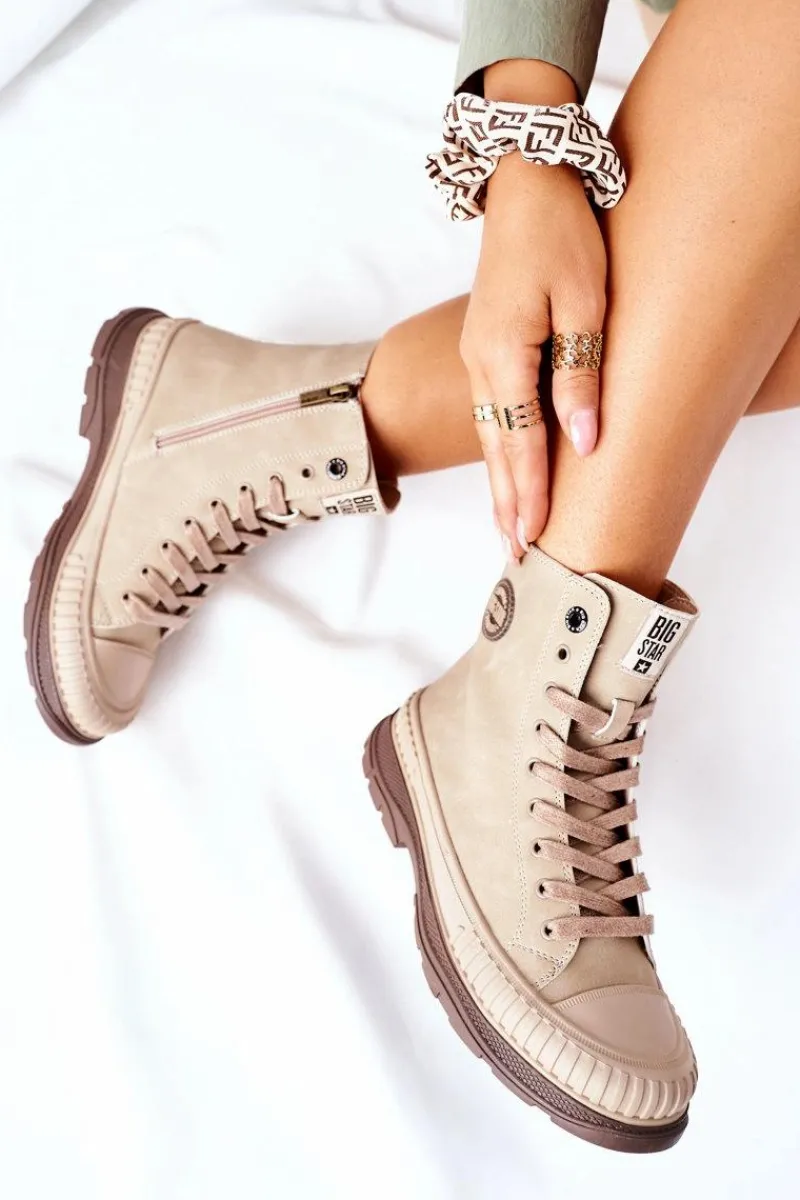 Best Damskie Trapery Big Star II274349 Beżowe Damskie Damskie Trapery|Botki Sznurowane