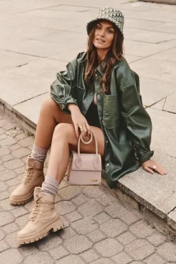 Damskie Trapery|Botki Sznurowane>Big Star Shoes Damskie Trapery Botki Ocieplane Na Platformie I Płaskim Obcasie Big Star MM274340 Beżowe