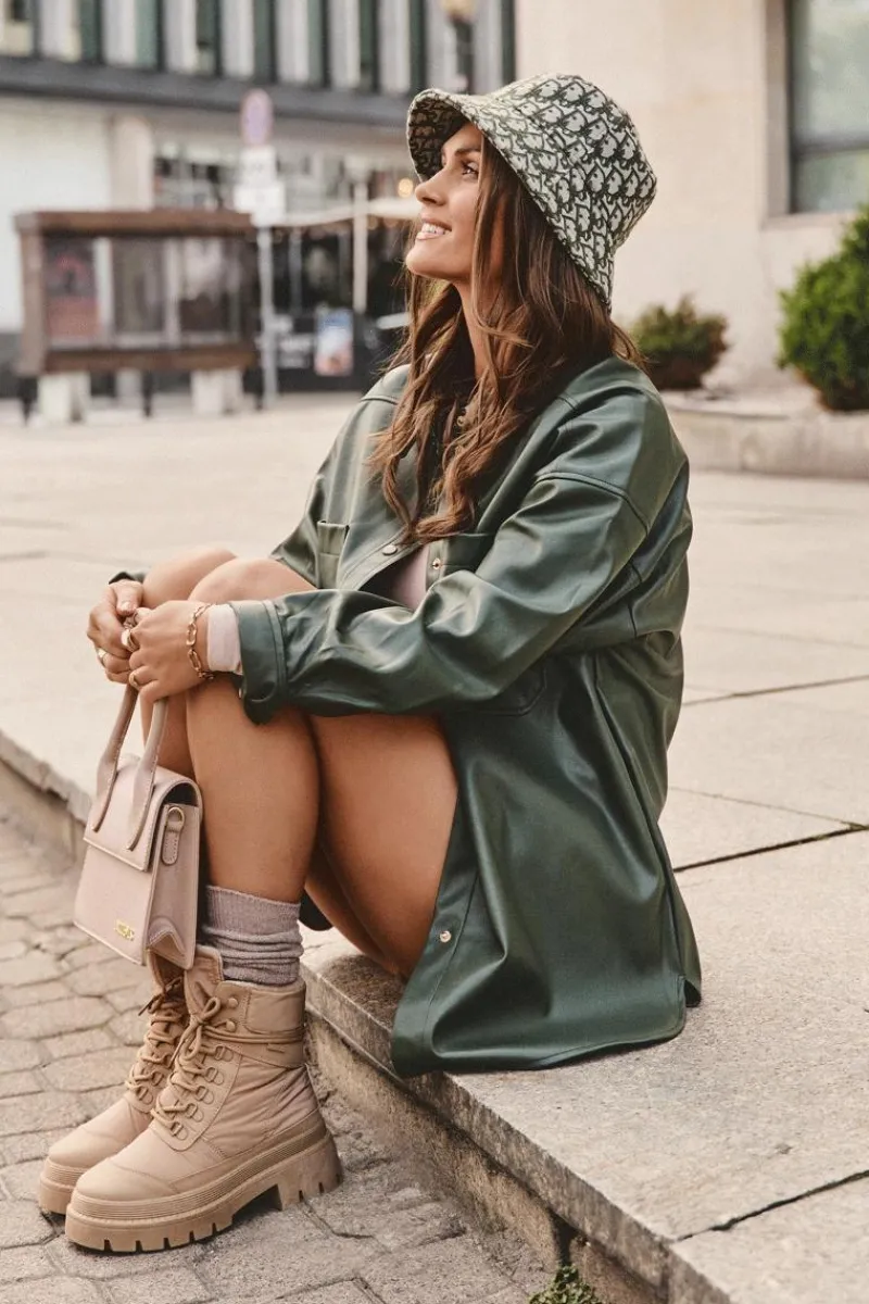 Damskie Trapery|Botki Sznurowane>Big Star Shoes Damskie Trapery Botki Ocieplane Na Platformie I Płaskim Obcasie Big Star MM274340 Beżowe