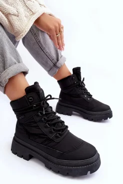 Hot Big Star Shoes Damskie Trapery Botki Ocieplane Na Platformie I Płaskim Obcasie Big Star MM274338 Czarne