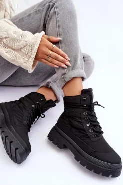 Hot Big Star Shoes Damskie Trapery Botki Ocieplane Na Platformie I Płaskim Obcasie Big Star MM274338 Czarne