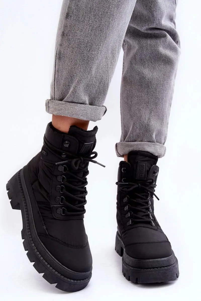 Hot Big Star Shoes Damskie Trapery Botki Ocieplane Na Platformie I Płaskim Obcasie Big Star MM274338 Czarne