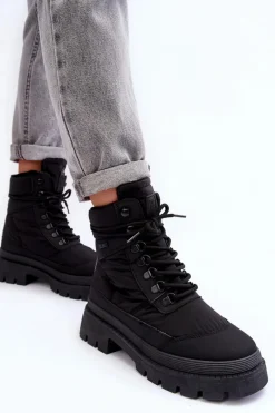 Hot Big Star Shoes Damskie Trapery Botki Ocieplane Na Platformie I Płaskim Obcasie Big Star MM274338 Czarne