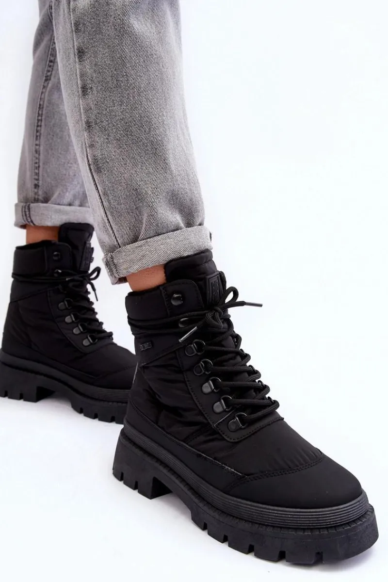 Hot Big Star Shoes Damskie Trapery Botki Ocieplane Na Platformie I Płaskim Obcasie Big Star MM274338 Czarne