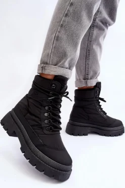 Hot Big Star Shoes Damskie Trapery Botki Ocieplane Na Platformie I Płaskim Obcasie Big Star MM274338 Czarne