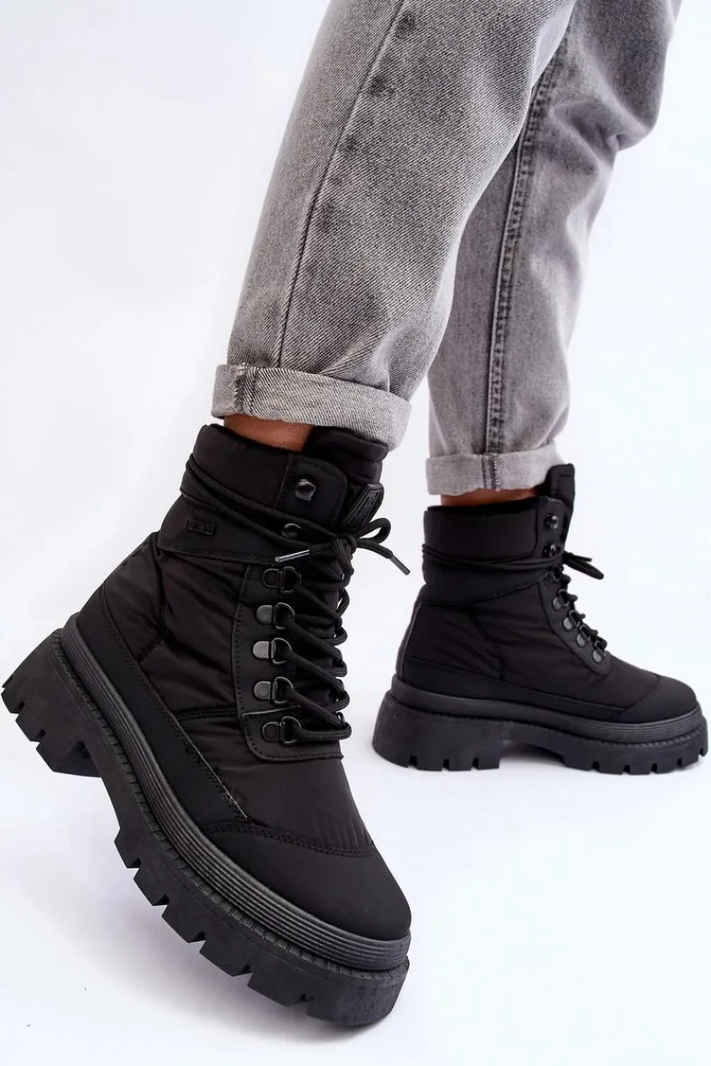 Hot Big Star Shoes Damskie Trapery Botki Ocieplane Na Platformie I Płaskim Obcasie Big Star MM274338 Czarne