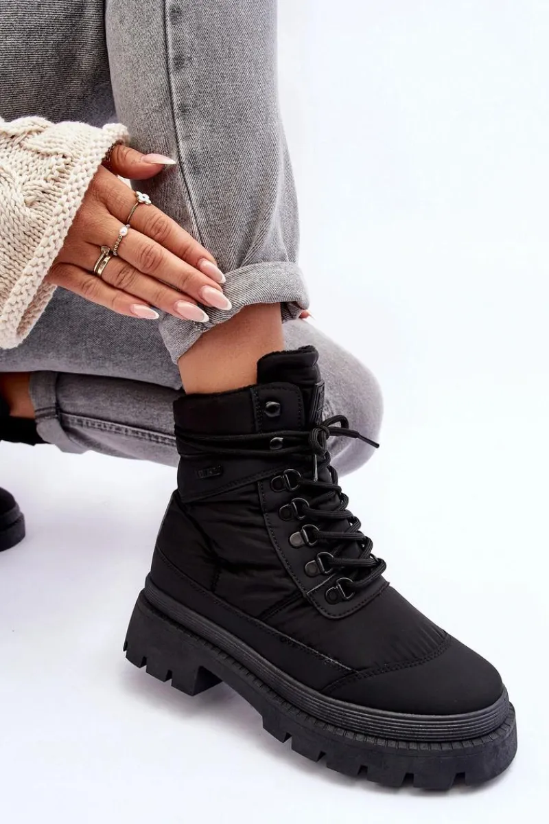 Hot Big Star Shoes Damskie Trapery Botki Ocieplane Na Platformie I Płaskim Obcasie Big Star MM274338 Czarne