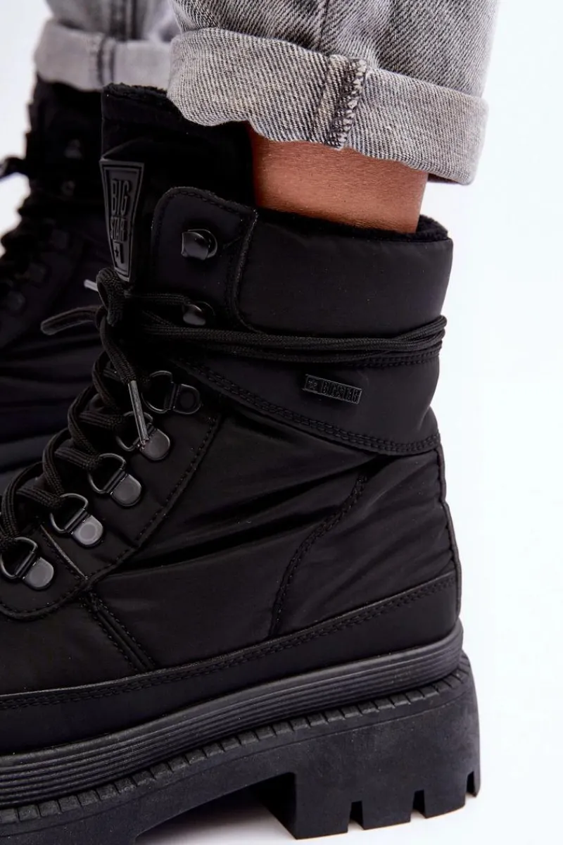 Hot Big Star Shoes Damskie Trapery Botki Ocieplane Na Platformie I Płaskim Obcasie Big Star MM274338 Czarne