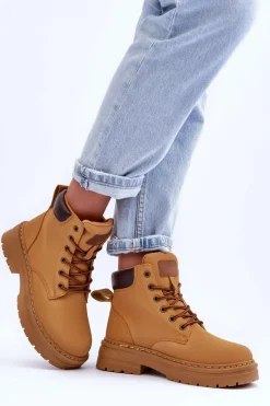 Best Boto Damskie Trapery Botki Ocieplane Brązowe Corbin Brązowy