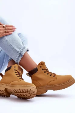 Best Boto Damskie Trapery Botki Ocieplane Brązowe Corbin Brązowy