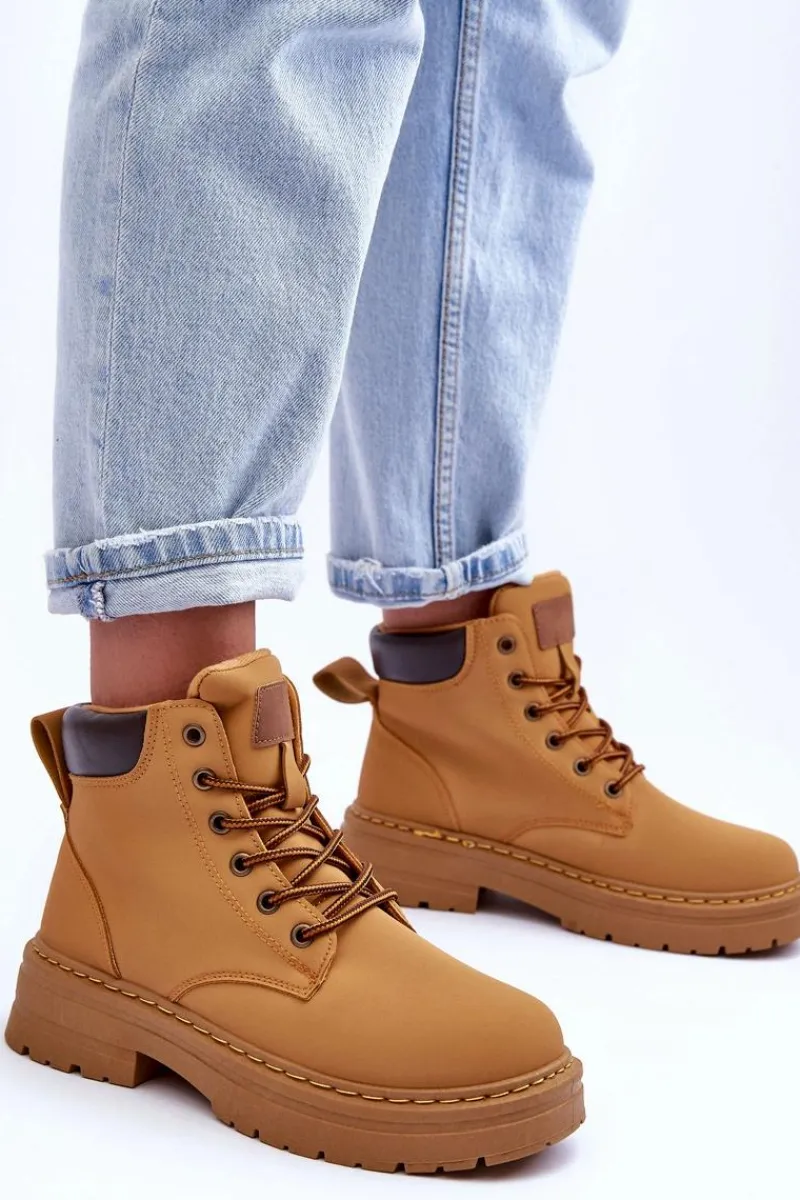 Best Boto Damskie Trapery Botki Ocieplane Brązowe Corbin Brązowy