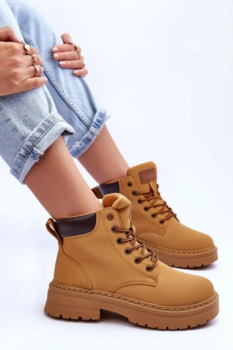 Best Boto Damskie Trapery Botki Ocieplane Brązowe Corbin Brązowy