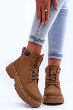 Sale Boto Damskie Trapery Botki Ocieplane Ciemnobeżowe Corbin Beżowy