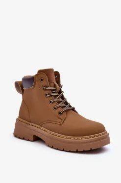 Sale Boto Damskie Trapery Botki Ocieplane Ciemnobeżowe Corbin Beżowy