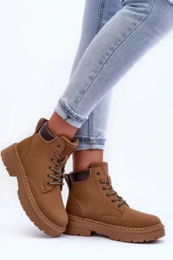 Sale Boto Damskie Trapery Botki Ocieplane Ciemnobeżowe Corbin Beżowy