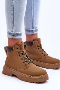 Sale Boto Damskie Trapery Botki Ocieplane Ciemnobeżowe Corbin Beżowy