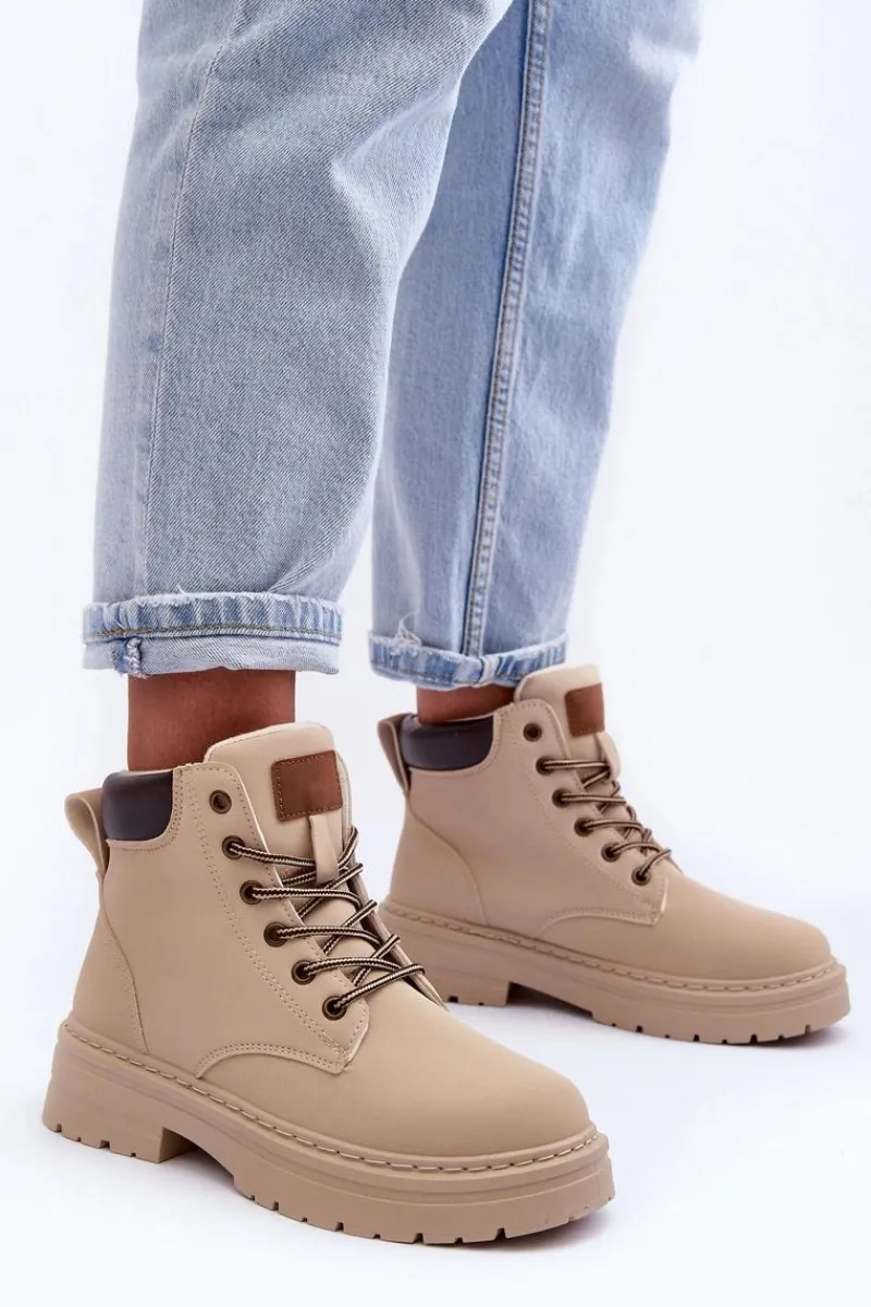 Botki Ocieplane|Damskie Trapery>Boto Damskie Trapery Botki Ocieplane Jasnobeżowe Corbin Beżowy