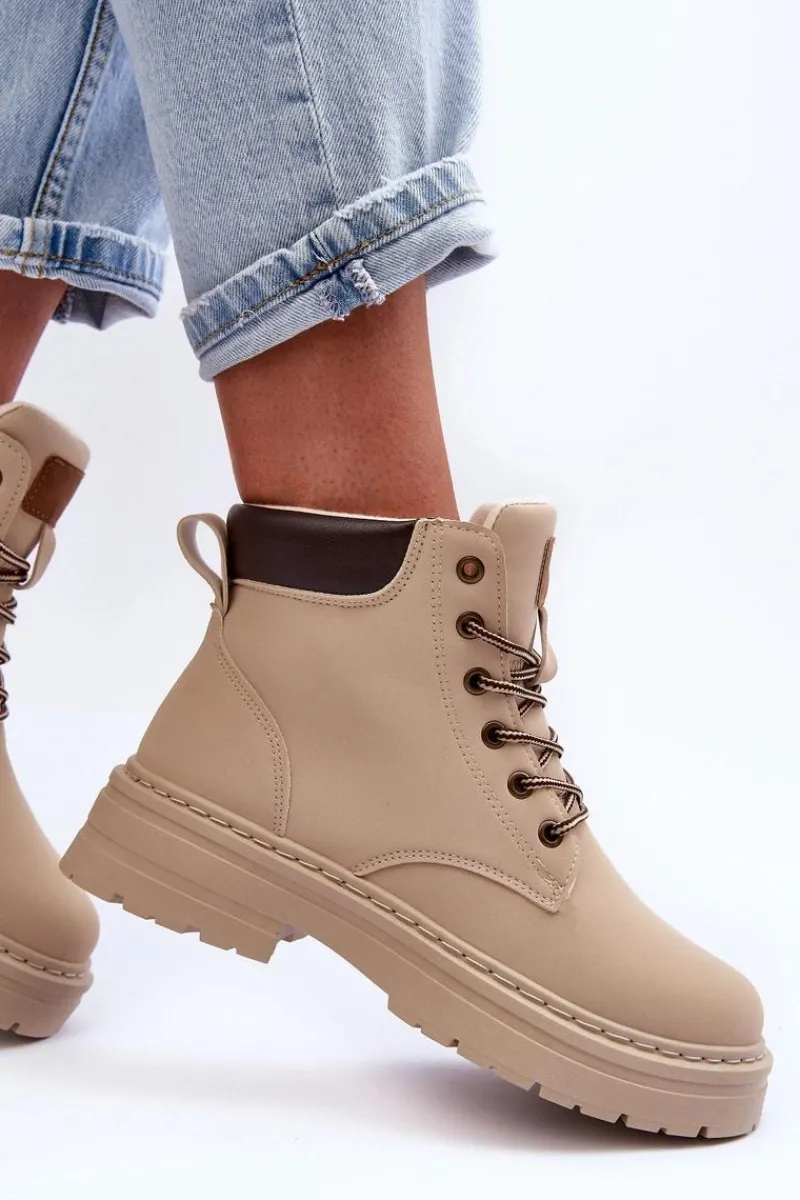 Botki Ocieplane|Damskie Trapery>Boto Damskie Trapery Botki Ocieplane Jasnobeżowe Corbin Beżowy