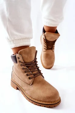 New Boto Damskie Trapery Ocieplane Beżowe Crush