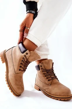 New Boto Damskie Trapery Ocieplane Beżowe Crush