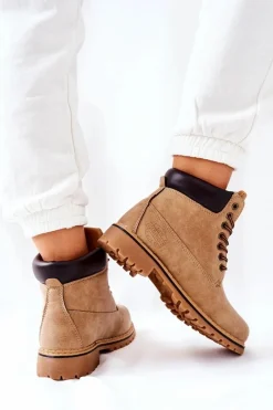 New Boto Damskie Trapery Ocieplane Beżowe Crush