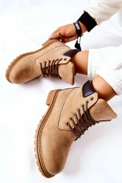 New Boto Damskie Trapery Ocieplane Beżowe Crush