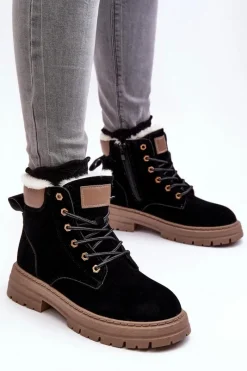 Discount Damskie Trapery Ocieplane Futerkiem Czarne Fenan Damskie Damskie Trapery|Botki Sznurowane