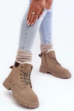 New Boto Damskie Trapery Ocieplane Futerkiem Ciemnobeżowe Fenan