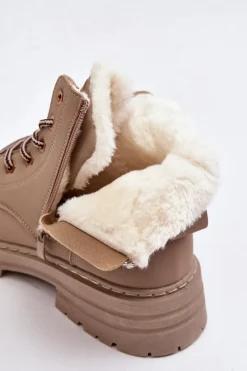 New Boto Damskie Trapery Ocieplane Futerkiem Ciemnobeżowe Fenan