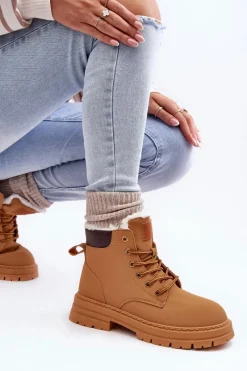 Sale Damskie Trapery Ocieplane Futerkiem Camel Fenan Damskie Damskie Trapery|Botki Sznurowane