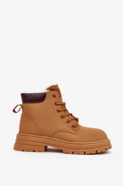 Sale Damskie Trapery Ocieplane Futerkiem Camel Fenan Damskie Damskie Trapery|Botki Sznurowane