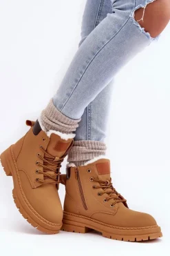 Sale Damskie Trapery Ocieplane Futerkiem Camel Fenan Damskie Damskie Trapery|Botki Sznurowane
