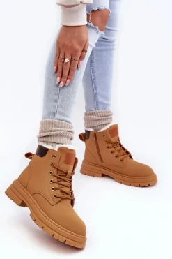 Sale Damskie Trapery Ocieplane Futerkiem Camel Fenan Damskie Damskie Trapery|Botki Sznurowane