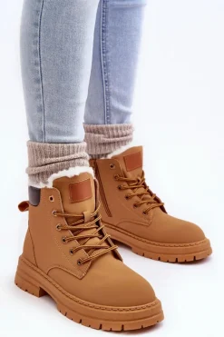Sale Damskie Trapery Ocieplane Futerkiem Camel Fenan Damskie Damskie Trapery|Botki Sznurowane