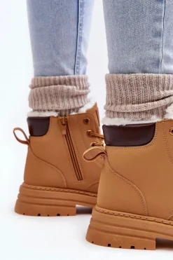 Sale Damskie Trapery Ocieplane Futerkiem Camel Fenan Damskie Damskie Trapery|Botki Sznurowane