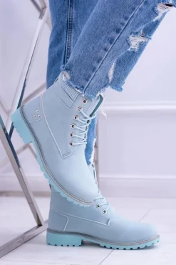 Damskie Trapery|Botki Sznurowane>Boto Damskie Trapery Ocieplane Timberki Błękitne Oxford