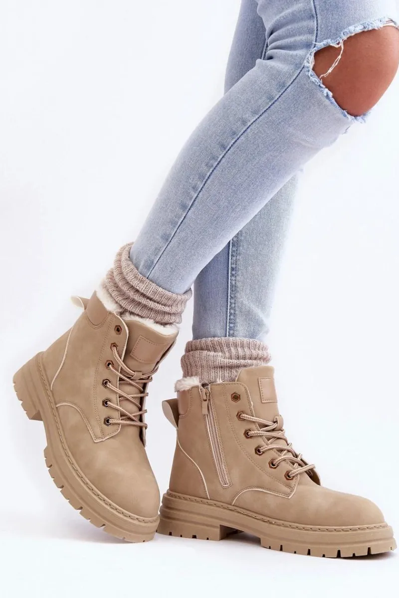 Sale Boto Damskie Trapery Ocieplane Futerkiem Beżowe Fenan